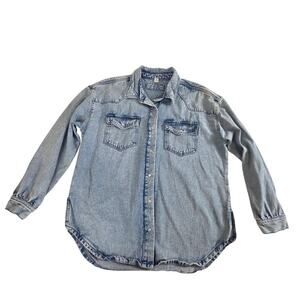 Maurices Medium Stone Wash Oversized Denim Shirt